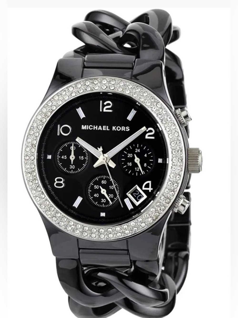 Michael Kors Black Crystal-Trim Link Bracelet Watch